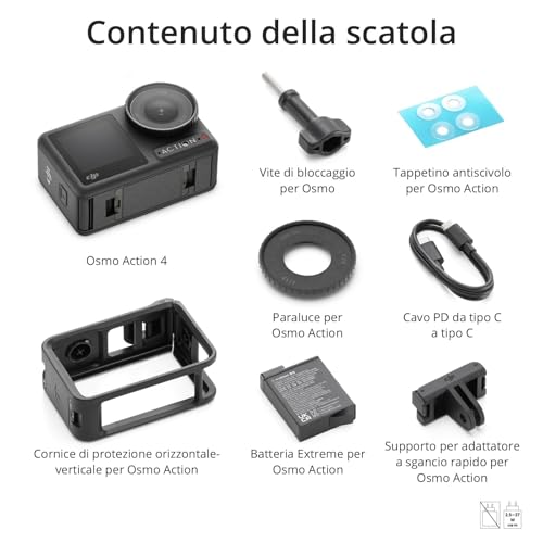 Osmo Action 4 Combo Essenziale - Action cam impermeabile 4K/120fps con sensore 1/1.3”, macchina fotografica subacquea,incredibili immagini con scarsa illuminazione,prestazioni cromatiche a 10 bit