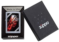 Zippo Skull and Flames Pocket Lighter, Street Chrome