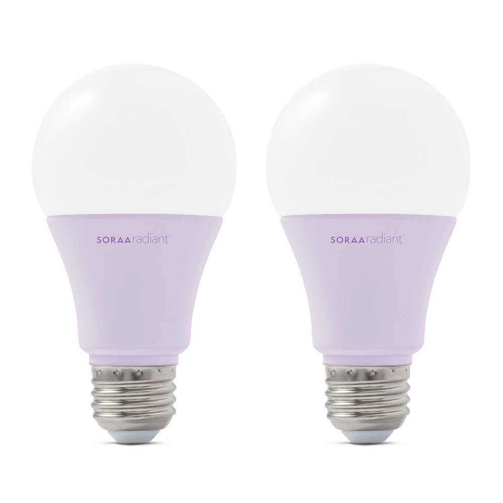 SORAA Radiant A19 LED Dimmable 800-Lumen Soft White (2700K), 60-Watt Equivalent Vivid Light Bulb, No Buzz, E26 Medium Base, 2-Pack