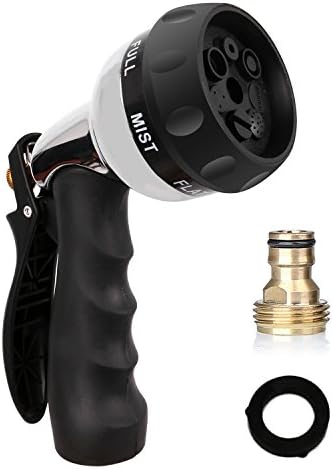 FiSun Garden Hose Nozzle, Watering Gun - 100% Metal - Easy Flow Control Setting - Ergonomic Trigger - High Pressure Spary Nozzle for Car Washing/Plant Watering/Deck or Sidewalk Cleaning