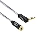 CableCreation [2-Pack 6 Feet 3.5mm Male to Female Extension Stereo Audio Extension Cable Adapter, 90 Degree Right Angle Aux Cable, Black and White…