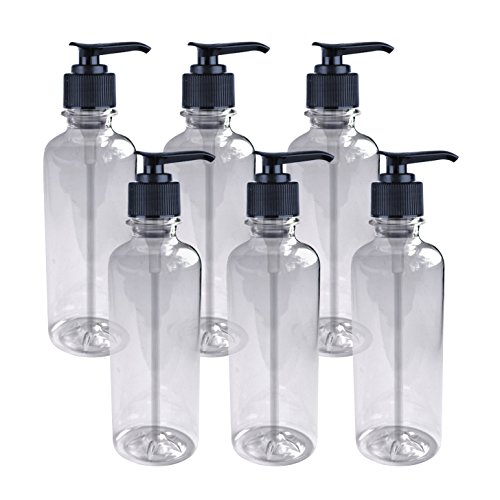 6 pack Clear Empty 8 oz plastic bottles with Soap/Lotion Dispensing Pump BULK Set
