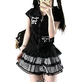 GOTHPICKUS Kawaii Y2K Cute Print Hoodies For Women Short Sleeves Cat Ears Hoodie Kawaii Zip Up Casual Slim Fit Outfits