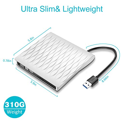 External CD DVD Drive,USB 3.0 Slim Portable CD/DVD Writer/Rewriter/Burner,High Speed Data Transfer USB Optical Drives Player Compatible with Laptop Desktop PC Windows Linux Mac OS (White) - Thumbnail 4