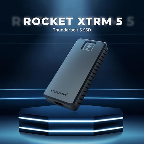 SABRENT Rocket XTRM 5 4TB Thunderbolt 5 Portable SSD, 80Gbps Connection, Up to 64Gbps Transfer, Compatible with TB4 TB3 USB4 USB 3.2 20Gbps 10Gbps 5Gbps, Rugged Aluminum and Silicone (SB-XTM5-4TB)