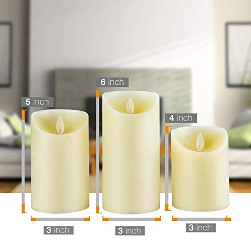 Yinuo Mirror Flameless Candles, LED Battery Operated Ivory Pillar Candles Real Wax Flickering Moving Wick Electric Candle Sets with Remote and Cycling 24 Hours Timer, 4" 5" 6" Pack of 3