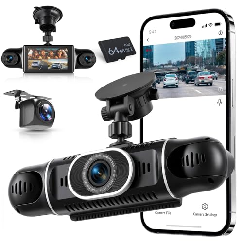 VECHTEL 2K/1080P Car Dashcam Front and Rear Wifi 4* Dash Cam Car Camera with 3 Inch IPS Screen, Night Vision, G-Sensor, 360 Degree Protection, with 64GB SD Card