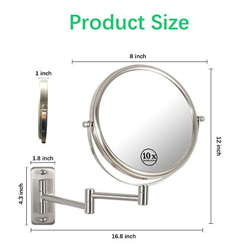 Wall Mounted Makeup Mirror 10x Magnifying Mirror Double Sided Vanity