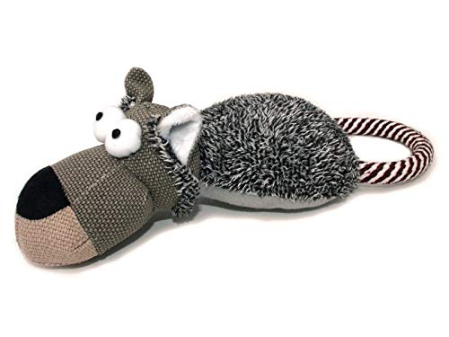 Linen Look Olive Grey Dog Seppi Dog Toy with Rope & Squeaker