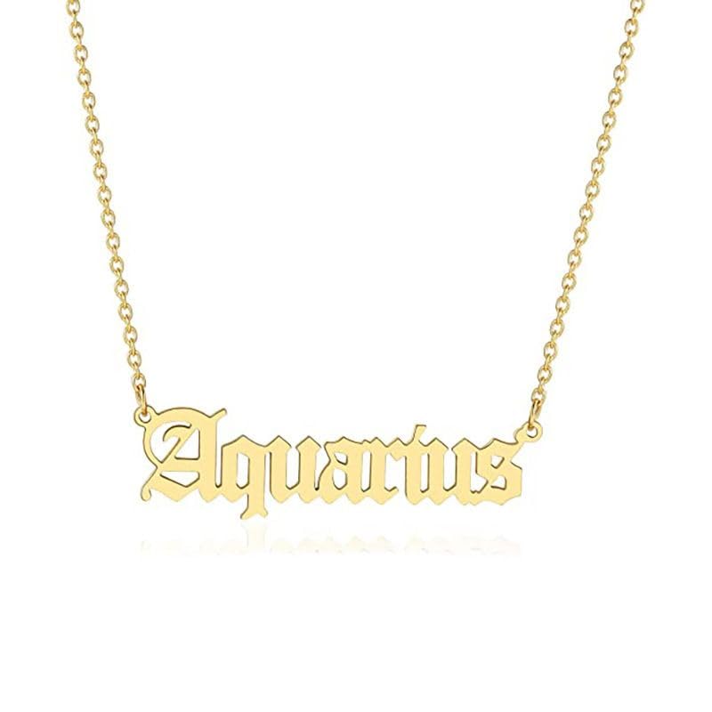 South Coast Jewellery Aquarius Zodiac Horoscope Birth Star Sign Necklace Gold Stainless Steel