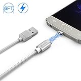 Wsken Magnetic 6FT Micro USB Cable, Android charger LED Display USB Sync & Charge Cable, Fast Charging for kindle, Samsung, HTC, Huawei, Power bank, Speaker etc (1-Pack/Silver)