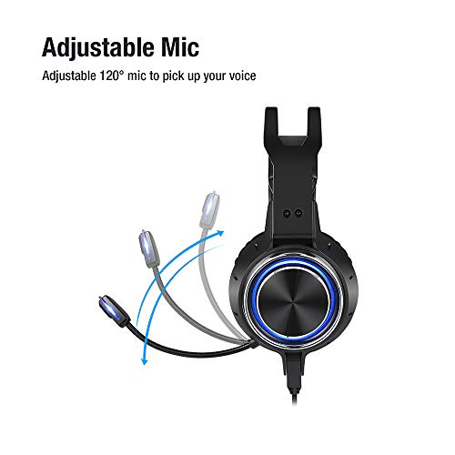 Gaming Headset Stereo Surround Sound 50MM Drivers Noise Reduction Gaming Headphones with Breathing RGB LED Light Adjustable Mic for PS4 PS5 Xbox One Switch PC Laptop Mac