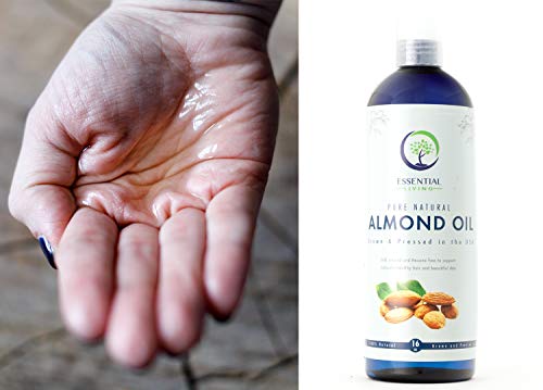16oz - American Made Sweet Almond Oil for Skin, for Face, for Hair Growth, for Eyebrows, Shampoo and Skin - Cold Pressed and Hexane Free, All Natural, Kosher, Gluten Free