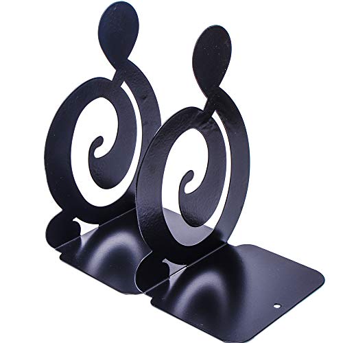 Book Ends - Decorative Metal Book Ends Heavy Duty bookends (Music Notes Bookens Black 2Pair)