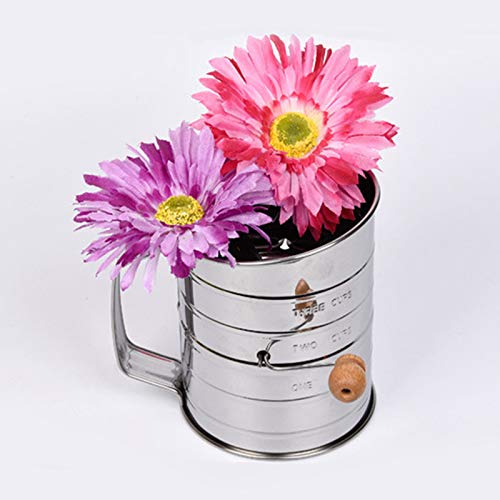 Tenrry Stainless Steel Flour Sifter Hand Crank Double-Layer Hand-Pressed Flour Sieve Baking Tool - Thumbnail 6