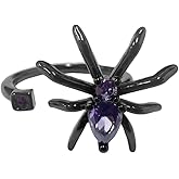 Personalized Spider Purple CZ Adjustable Ring for Women Black Plated Crystal Animal Statement Open Knuckle Middle Tail Finger Rings Punk Fashion Jewelry for Halloween Birthday for Her