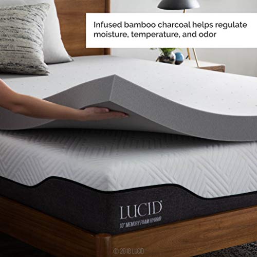 Lucid 4 Inch Mattress Topper Twin XL Memory Foam Bamboo Charcoal