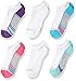 Fruit of the Loom Girls' Little Everyday Active No Show Athletic Socks (6 Pack), White Assorted, Shoe Size: 10.5-4