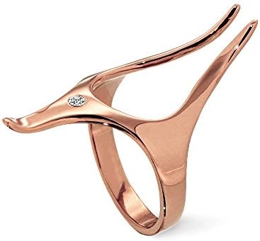 18k Rose Gold Plated Sterling Silver, White Cubic Zirconia CZ, Anubis Egyptian Unisex Ring, Size 4 to 13