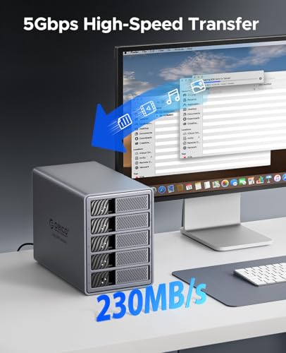 ORICO Raid Aluminium Case for 5 Hard Drives, USB 3.0 Docking Station for 3.5 Inch SATA HDD, Compatible with MacOS and Windows (9858RU3)