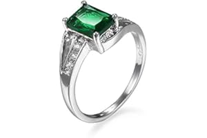 Lozeux Silver Plated Emerald Cut Created Morganite Amethyst Cubic Zirconia Filled Engagement Wedding Proposal Promise Ring Band for Women Ladies Lover Jewelry