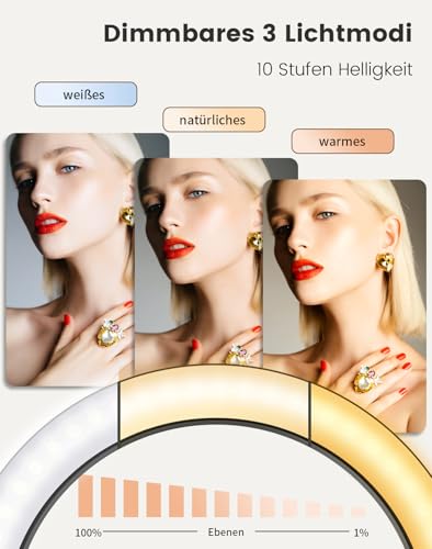 10.2 Inch Dimmable Ring Light with 75 Inch High Aluminium Tripod, Flicker-Free LED Makeup Light/Cold Shoe Quick Mount Holder, Ring Light for Mobile Phone, TikTok/Live Stream, Video Recording