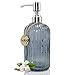JASAI 18 Oz Glass Soap & Lotion Dispenser with Rust Proof Stainless Steel Pump, Refillable Liquid Pump Bottle Holder Great for Kitchen, Bath, Bathroom Accessories, Countertop (Clear Grey)