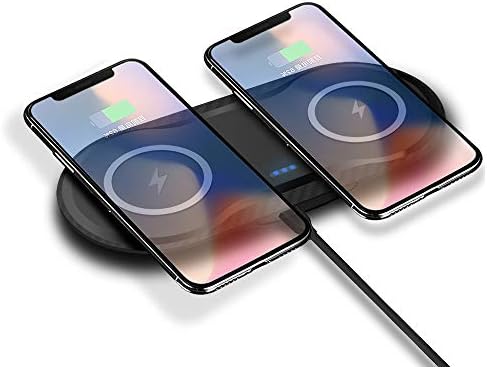 Dual Wireless Charger DoSHIn Wireless Charger Pad with QC3.0 Adapter Double Desktop Charging Station Compatible with iPhone X/XS/XS Max/XR/8, Samsung Galaxy S10/S9/Note 9 and All Qi Enabled Phones