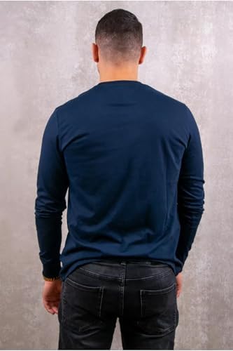 Uomo Maglietta a Maniche Lunghe Slim Chest Linear in Cotone, Blu (Dark Night Navy), XS