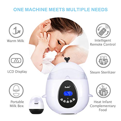 Bable Baby Bottle Warmer, Multipurpose Smart Bottle Warmer and Sterilizer with Remote Control & LCD-Display of Real-time and Target Temperature