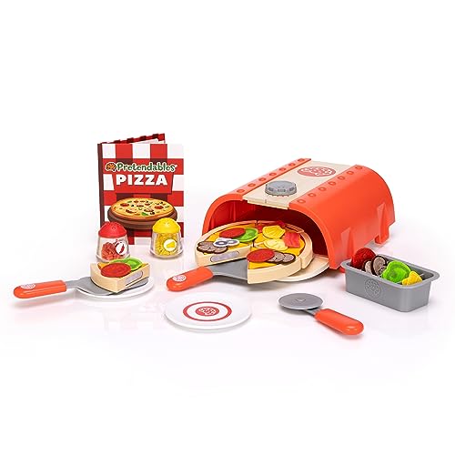 Fat Brain Toys Pretendables Backyard Pizza Oven Set, Kids Pretend Play Food Accessory with Storage, Pizza Play Set, 3 Years and Up