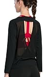 Campeak Women's Workout Long Sleeve Shirts Show Back Mesh Yarn Sport Loose T-shirt