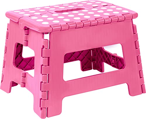 Utopia Home Folding Step Stool 9 Inch, Portable Anti Slip Surface for Kids and Adults, Heavy Duty Folding Stool with Carrying Handle, 300 lbs Load Capacity, Pack of 1, Pink