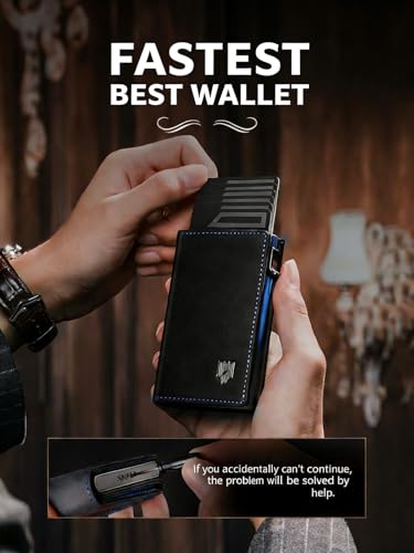 Men's RFID Blocking Anti-Theft Pop Up Wallet, Genuine Leather Slim Bifold Card Holder, Magnetic Closure, YKK Coin Pocket, ID Window, Holds 8-10 Cards or Bills, 5+ Coins, Travel Premium Gift for Men
