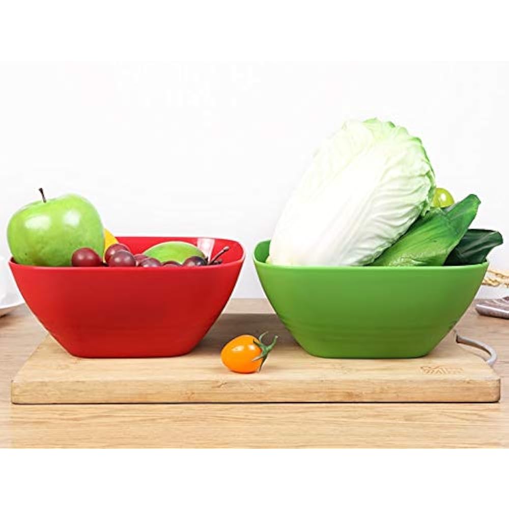 Set Of 4 Large Plastic Serving Bowls, Reusable Colorful Square Mixing