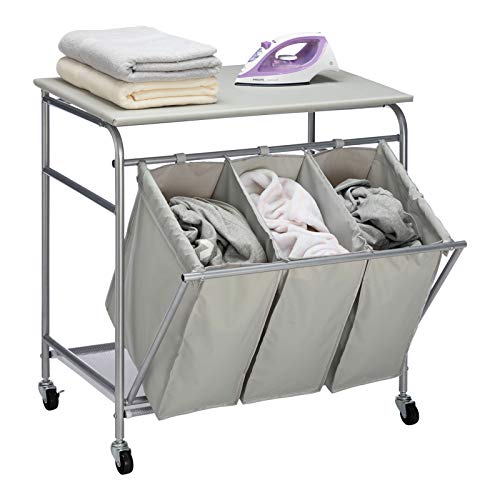 HollyHOME Laundry Sorter Cart with Unopenable Ironing Board with Side