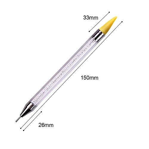 1 Pc Senior Double-head Wax ended Nail Rhinestone Picker Dotting Pen Acrylic Handle Gem Pick Up Applicator Tool Self-Adhesive Dot Head Tips Nail Art DIY Decoration Tool with Travel case (Yellow)