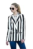 Moxeay Black and White Striped Blazer Jacket Halloween Beetlejuice Costume