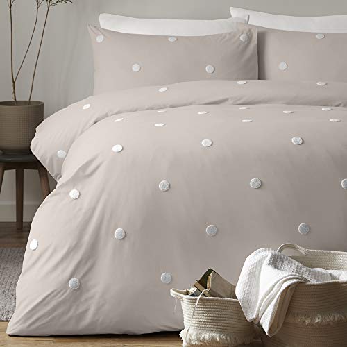 Appletree Signature Duvet Cover Set Double – Dot Garden Design – 100% Cotton Bedding – Linen with White Polka Dots – Includes 1 Duvet Cover (200x200cm) & 2 Pillowcases (50x75cm)