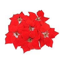 M2cbridge 24 Pieces Artificial Flower Red Poinsettia Head with Glitter Pollen for Christmas Ornaments No Stem