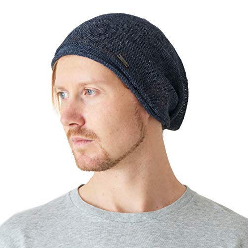 CHARM Hemp Beanie Hat for Summer - Mens Slouchy Beanie Womens Baggy Knit Cap Cooling Hat Navy