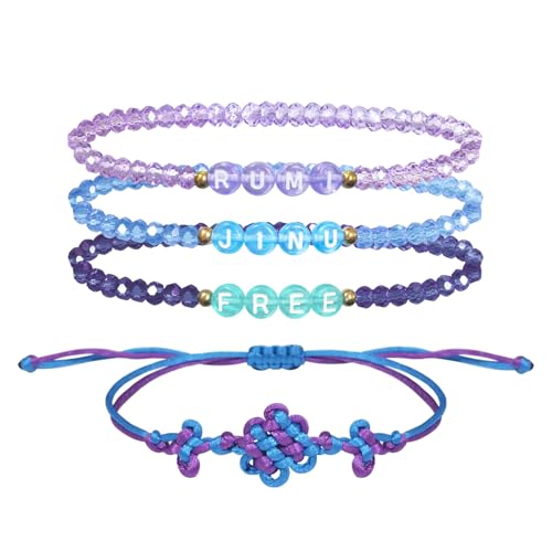 NEOVISTA Bracelet Set Compatible with Demon Hunters | RUMI & JINU Elastic Glass Beaded Bracelets, FREE Song Inspired Jewelry, Adjustable Rope Bracelet | KPop Fan Gifts