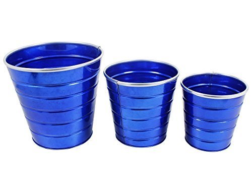 Set of 3 Galvanized Metal Bucket Planters Flower Pots Containers Decorative for Home Indoor Outdoor Garden Accessories Blue color is electrostatic, enamel baked over galvanized