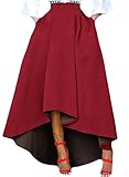 LOSRLY Women Solid High Waist High Low A-Line Maxi Skirt With Pocket