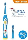 OJV Professional Kids Electric Sonic Rechargeable Toothbrush with 2 Dental Care Modes 4 Songs and 2 Replaceable Brush Heads (Blue-Sonic Toothbrush)