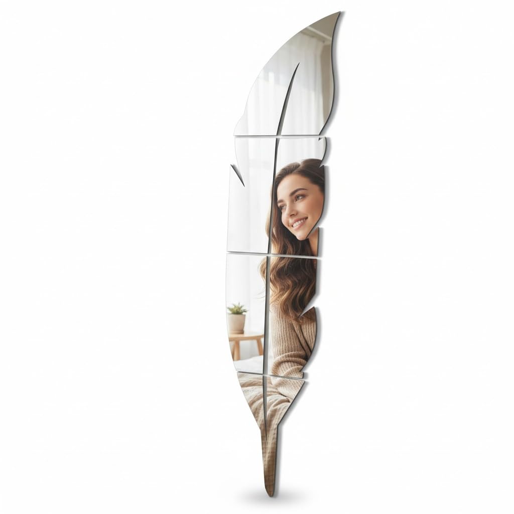 Fuhuihe Feather Wall Mirror, Living Room Mirror Wall Stickers, Acrylic Fashion 3D Home Decal 48 x 12 inches (120 x 30cm)