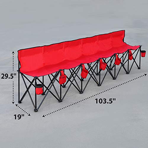 BenefitUSA Folding Sports 6 Seater Sideline Portable Bench with Storage Bag and Carry Bag (Red)