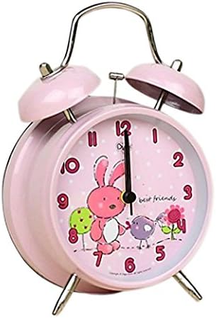 4” Large Bunny Rabbit Children QUIET Alarm Clock for Kids - Twin Bell - Metal Frame –Analogue Non Ticking Clocks–Animal Nature Theme - SILENT - Back Light - Child/ Boys/ Girls