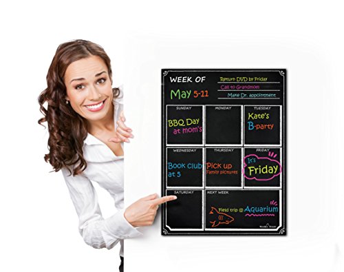 Dry Erase Calendar Magnetic Chalkboard Design Flexible Black Magnet Board for Refrigerator Black Fluorescent Magnetic Organizer Board Fridge Calendar Magnet Chalk Markers Board Planner Calendar Weekly