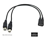 Duttek Mini USB Y Splitter Cable, Mini USB Female to 2 Mini USB Male Splitter 2 in 1 Splitter Cord Male to Female Extension Cable (Mini USB F/2M Black)